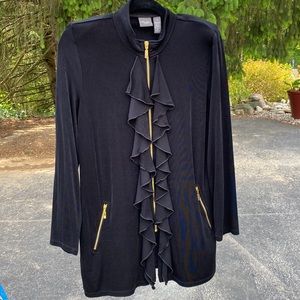 Chico's Travelers Women’s Black and Gold Ruffled Jacket Size 1